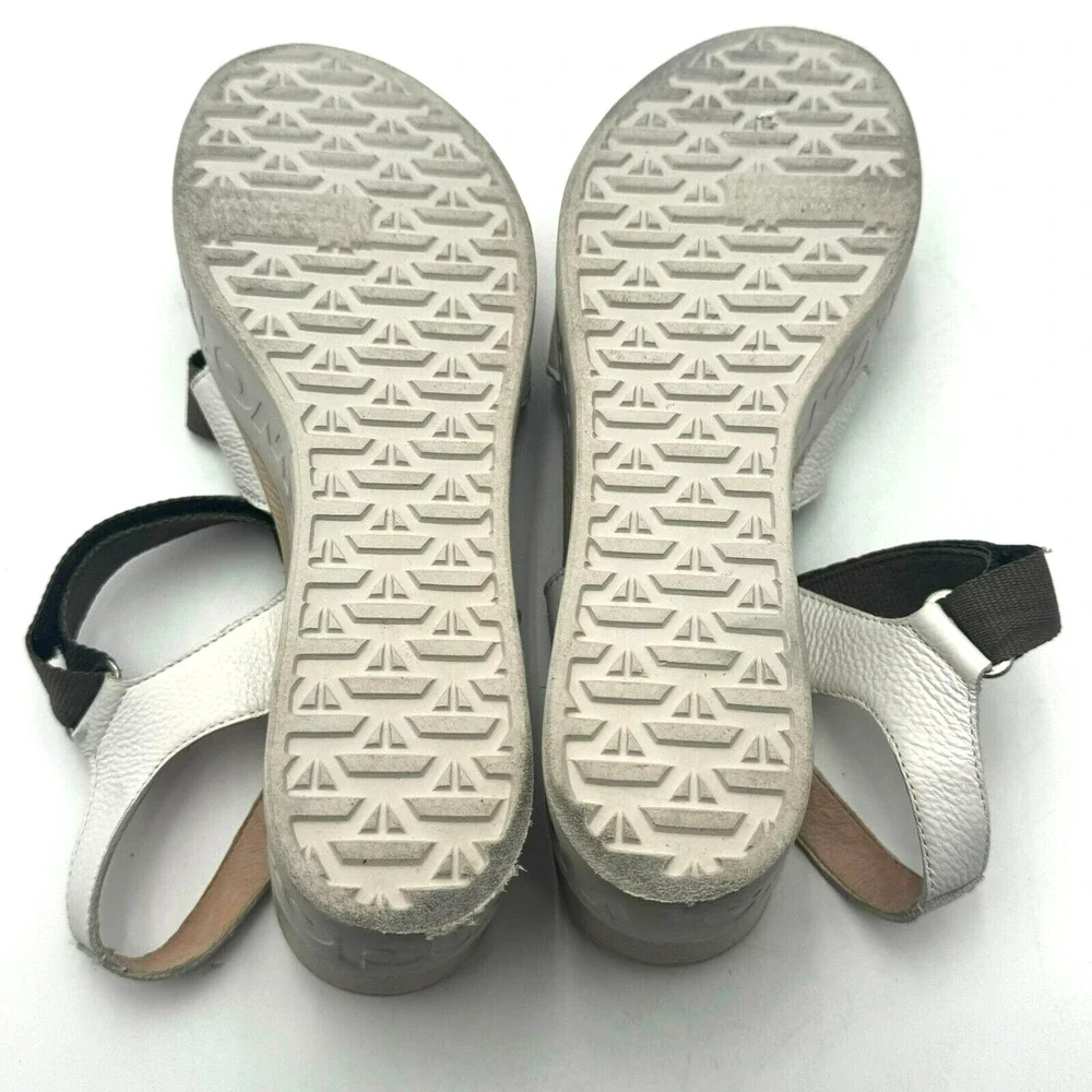 WONDERS Sandals Women's 10 Platform Wedge Brown White Leather Memory Gel B-7521‎
